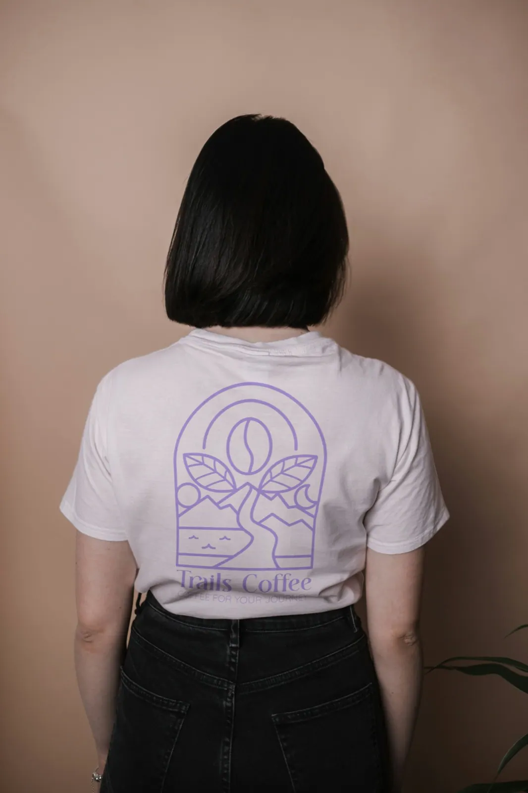 Trails Coffee shirt featuring the mountain, lake, coffee, sun and moon mark