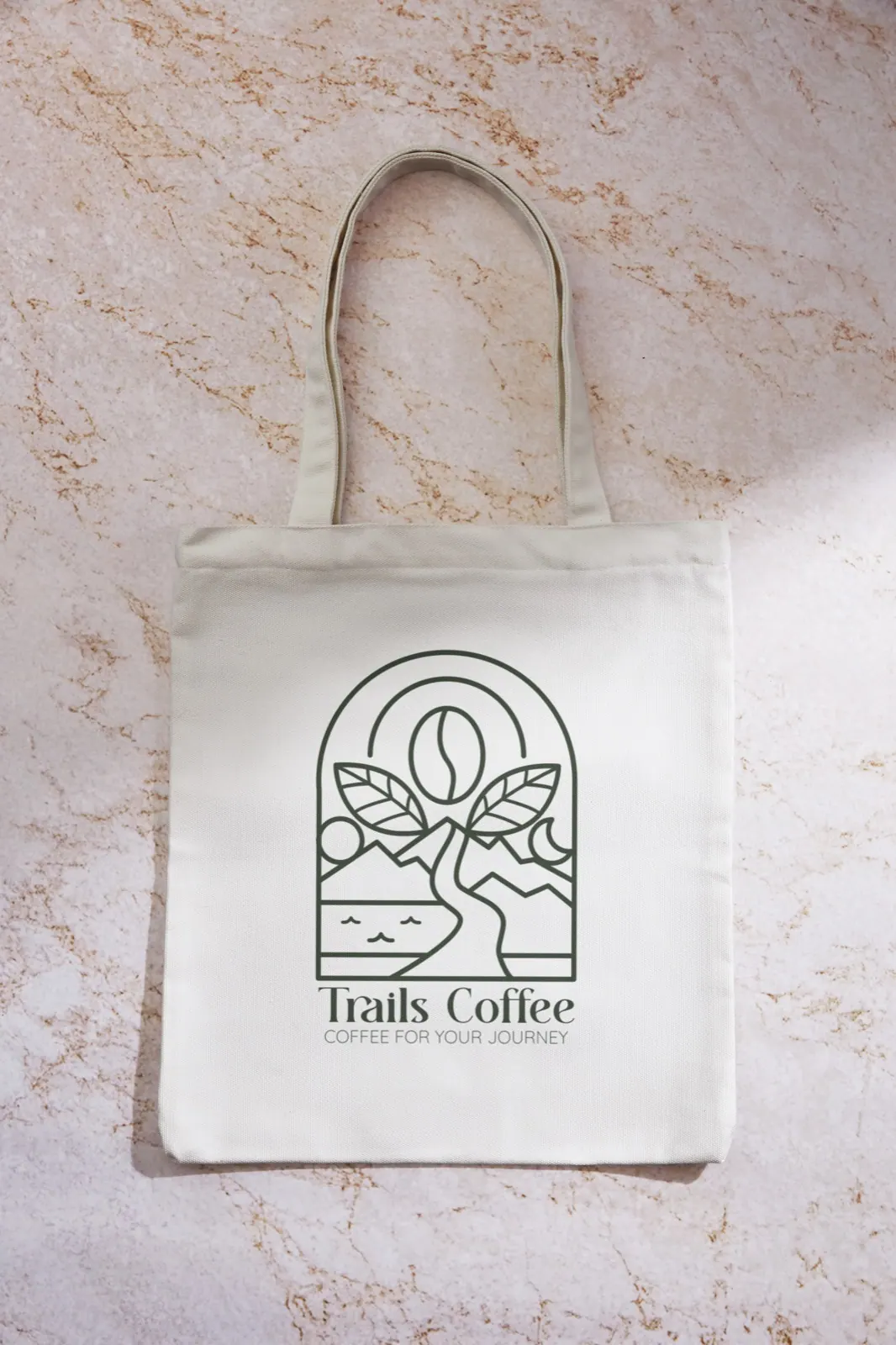 Cream Trails Coffee tote featuring the mountain and lake mark